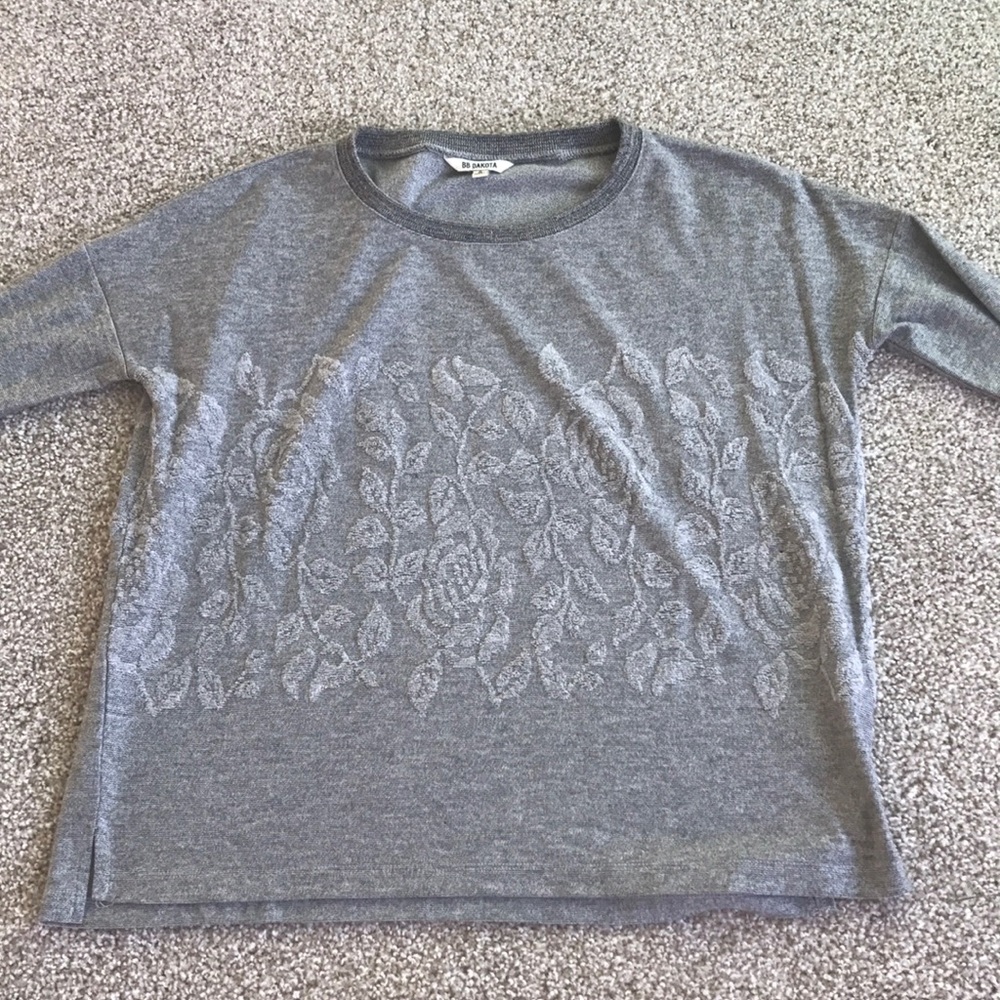 BB Dakota Gray Sweater with Flower Detail - Picture 2 of 6